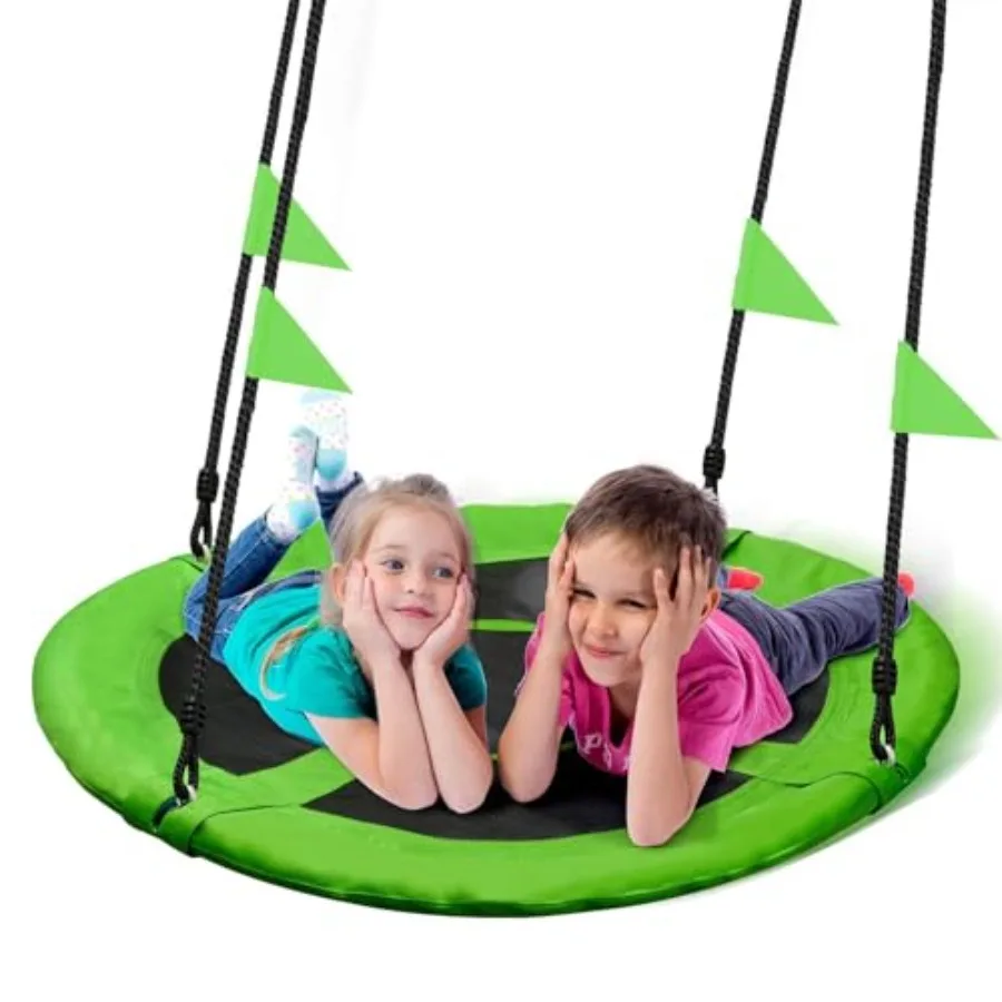 

40-дюймовые качели-тарелка для деревьев, выдерживающие до 900 фунтов, с 2 дополнительными подвесными ремнями, регулируемые многопрядные канаты, разноцветные, безопасные и прочные