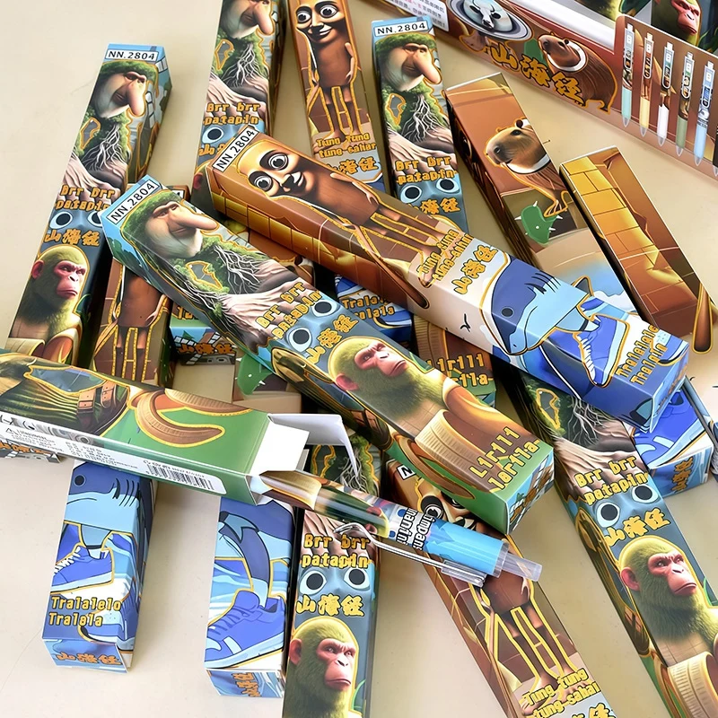 15/10 قطعة قلم الصحافة Brainrot الإيطالي Tingtengtung Sahur صندوق أعمى أقلام 0.5 مللي متر هلام القلم الإبداعية طالب القرطاسية #1