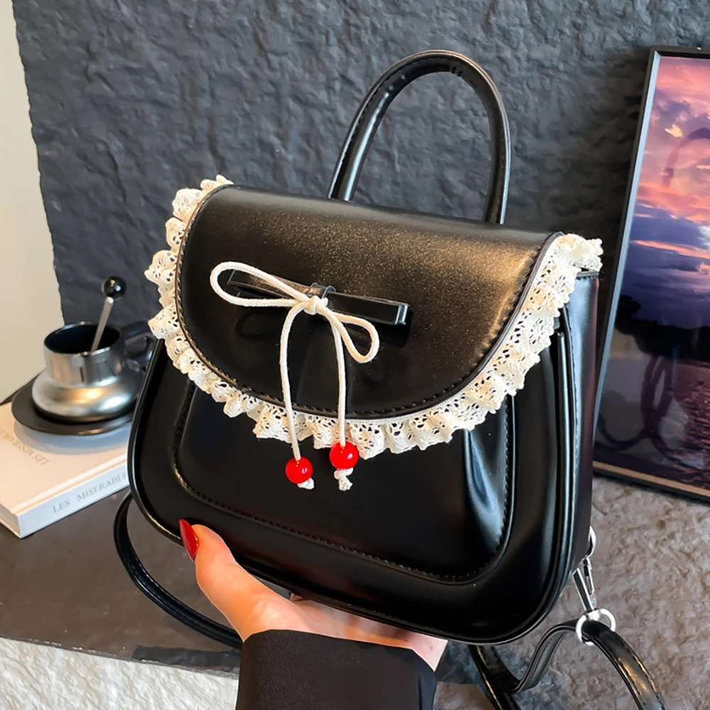 

Advanced Red Handheld Small Bag for Women Phones Wallet Sweet Lace Patchwork Flap Square Crossbody Bow Design Shoulder Bags