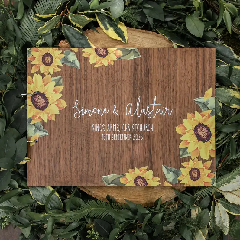 

Wedding guest book, guest book, sunflowers, wedding book, wedding guestbook, wooden guest book, guestbook, rustic wedding