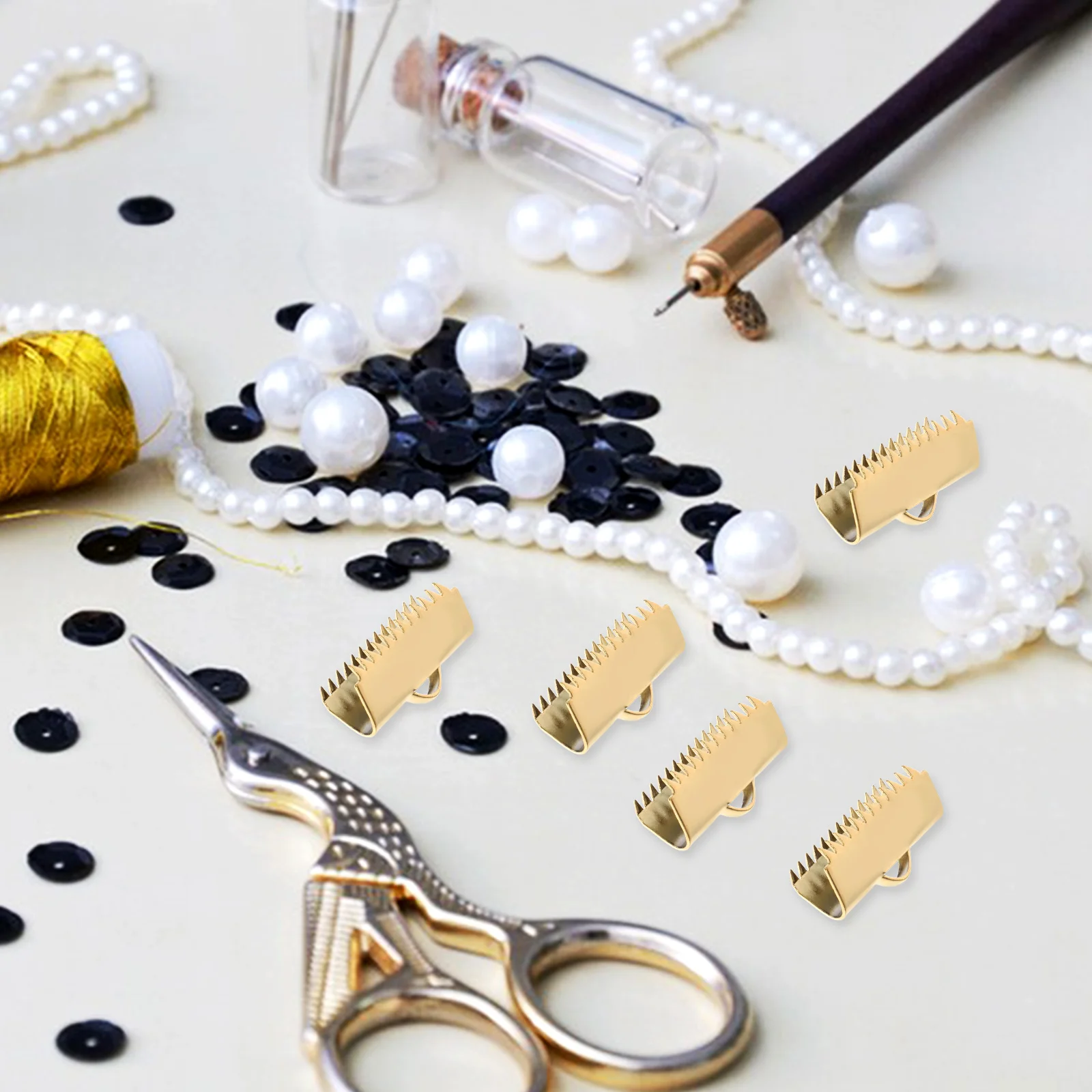 

20pcs 20Mm Stainless Steel Crimp Beads Clasps Cord End Caps Ribbon Connectors Golden Jewelry Making Findings Durable