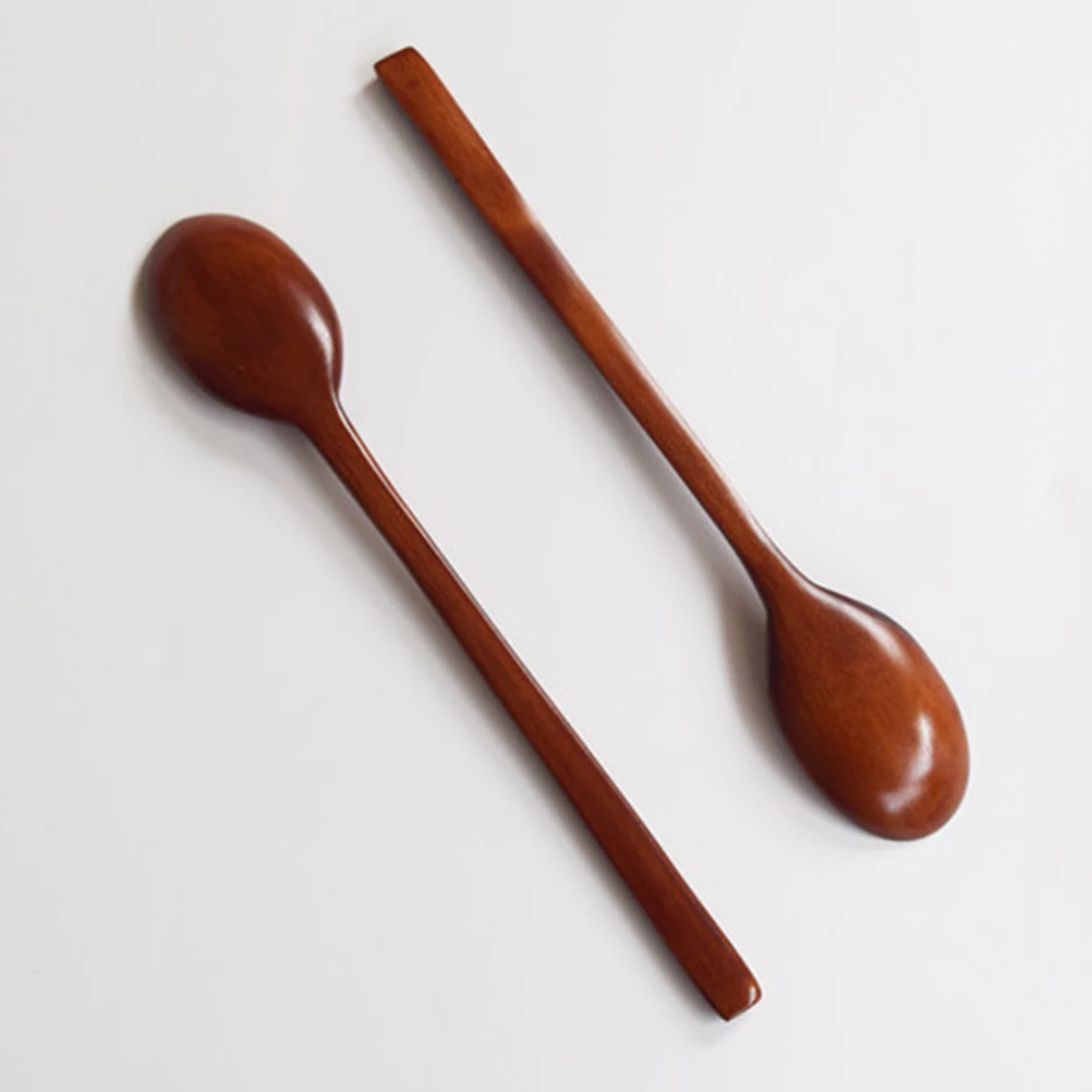 

3Pcs Long Handle Iron Spoon Natural Texture Thin Handle Wood Soup Spoons Wooden Serving Tableware Wood Soup Spoons