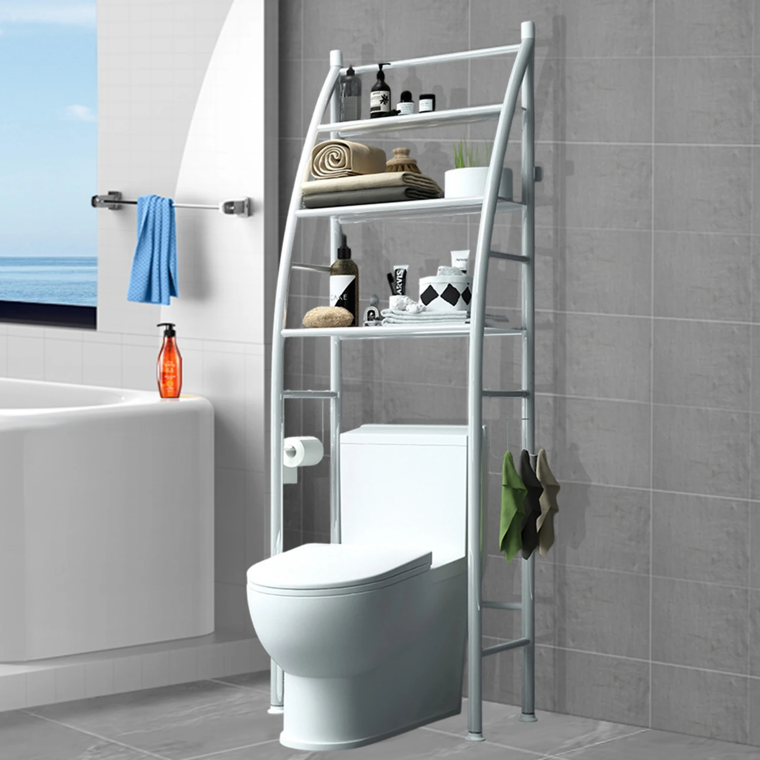 Étagère de rangement multifonctionnelle pour salle de bain, sans perçage, pour toilettes et machine à laver