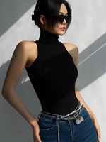 HELIAR Women Off Shoulder Tops Turtleneck Tank Tops Knitted Hot Tops Women 2024 Summer Skinny Round Neck Solid Cute Cropped