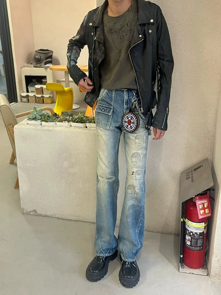 

Undercover 06 T Period Klaus Multi-Personali Four-Face Portrait Waed Vintage Print Flared Jeans Casual Loose Fit Denim