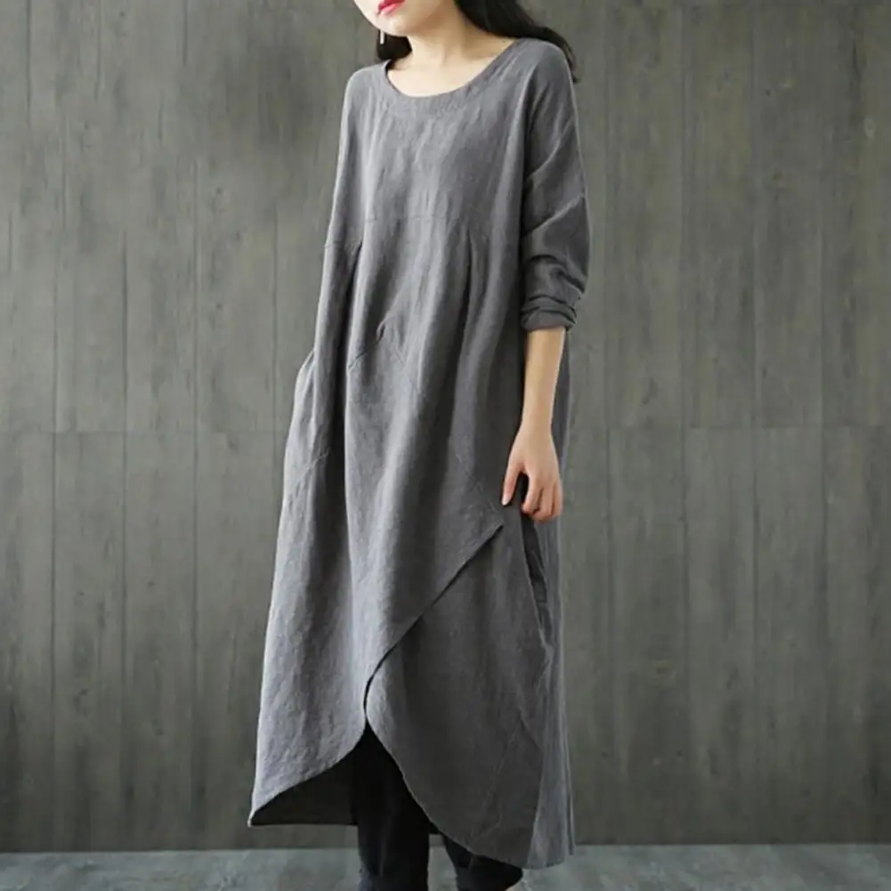 

Женское однотонное платье, свободный пуловер, винтажное мягкое платье с асимметричным подолом, удобное летнее платье, женская одежда, платья