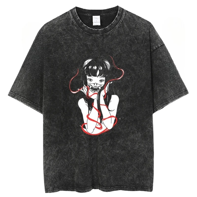 Junji Ito Tomie Manga T-shirt Vintage Washed Y2K Aesthetic Unisex Oversized Short Sleeve Summer Cotton Retro Streetwear Hot Sale