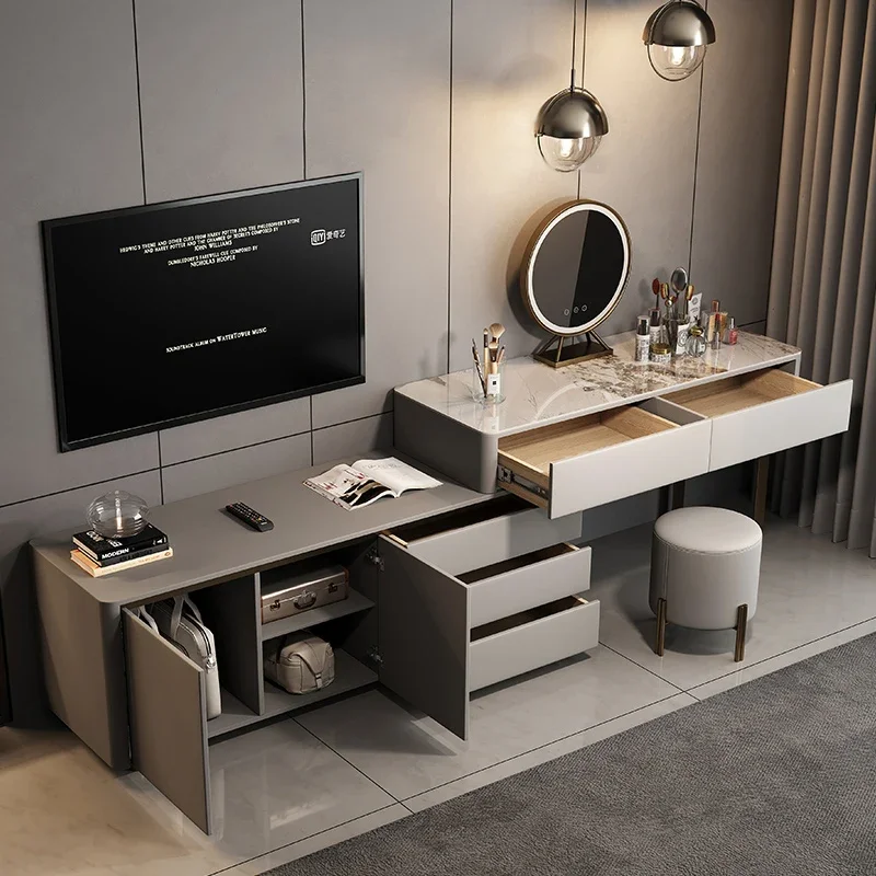 Luxury Bedroom Furniture Makeup Dressing Table With Mirror And Stool Tv Cabinet Vanity Stainless Steel Dressing Table