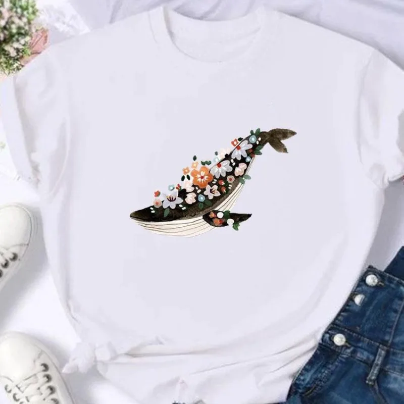 Internet Celebrity Clothing Women's Sea Fish Print European and American Short-sleeved T-shirt Graphic T Shirts  Women Clothes