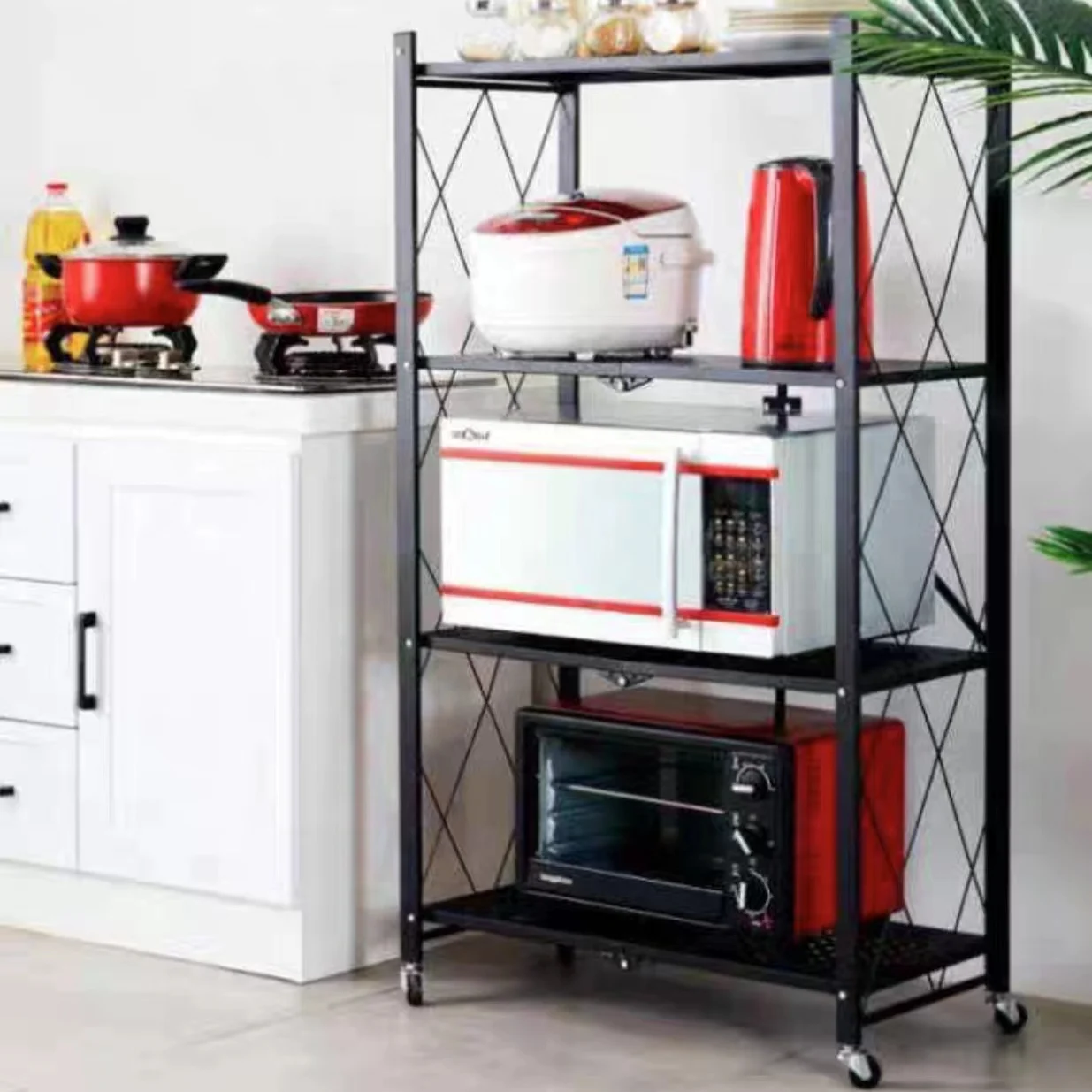 Foldable Large Iron Frame Storage Multifunctional Living Room Rack Multilayer Bookshelf Display Kitchen Storage Rack image 2