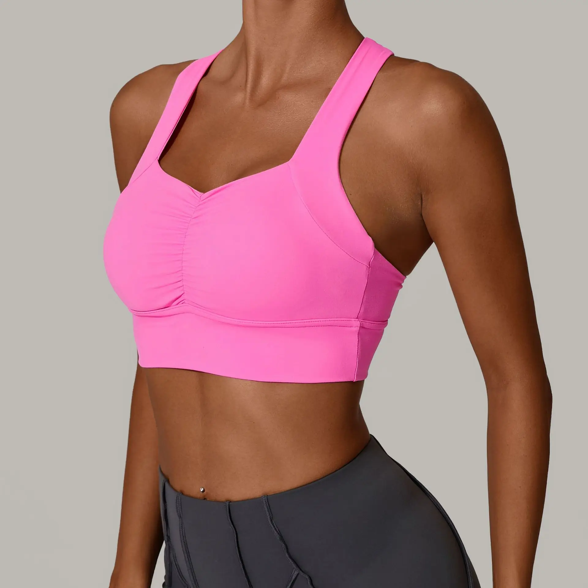 Scrunch Sports Bra Shockproof Push Up Gym Top Women Quick-Dry Yoga Clothes Pleated Design Brassiere Workout Crop Top Female