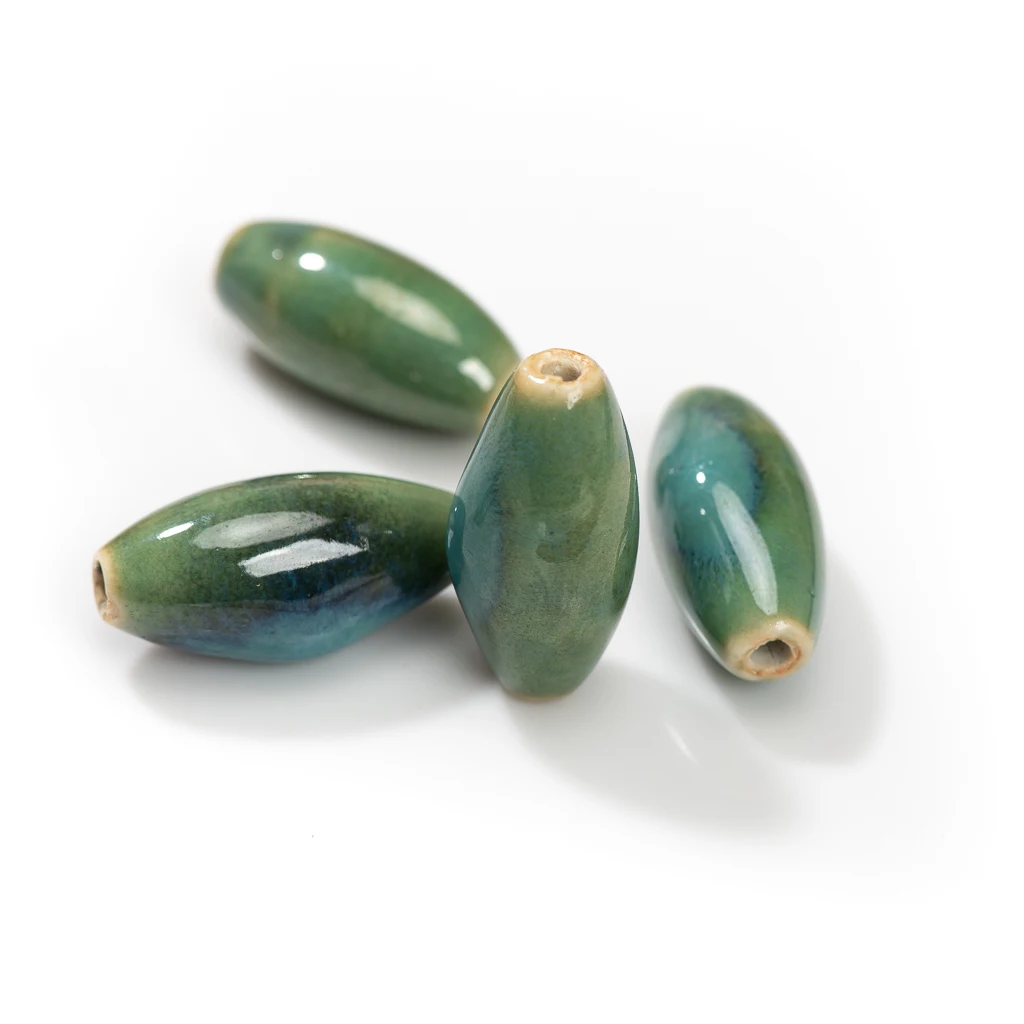 Handcrafted Large Ceramic Teardrop Beads Set 2 Pieces 32x17x15mm for DIY Jewelry Making