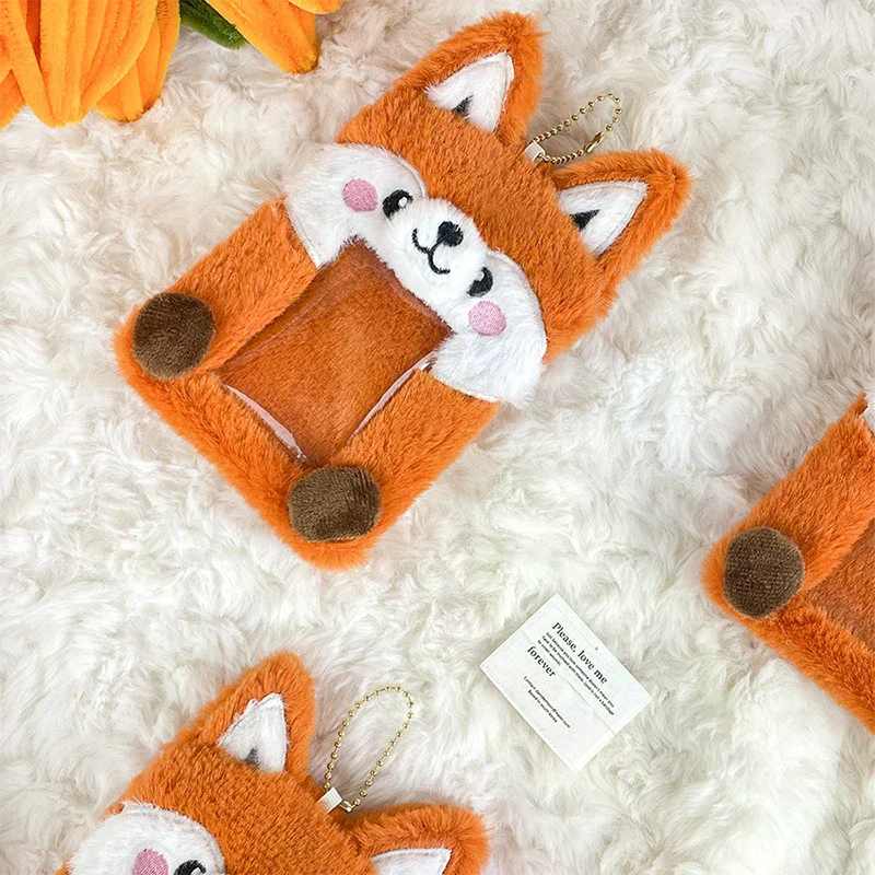 Cute Cartoon Little Fox Card Set Photo Card Holder Plush Photo Card Protective Sheath Photo Card Protective Case Keychain Gifts