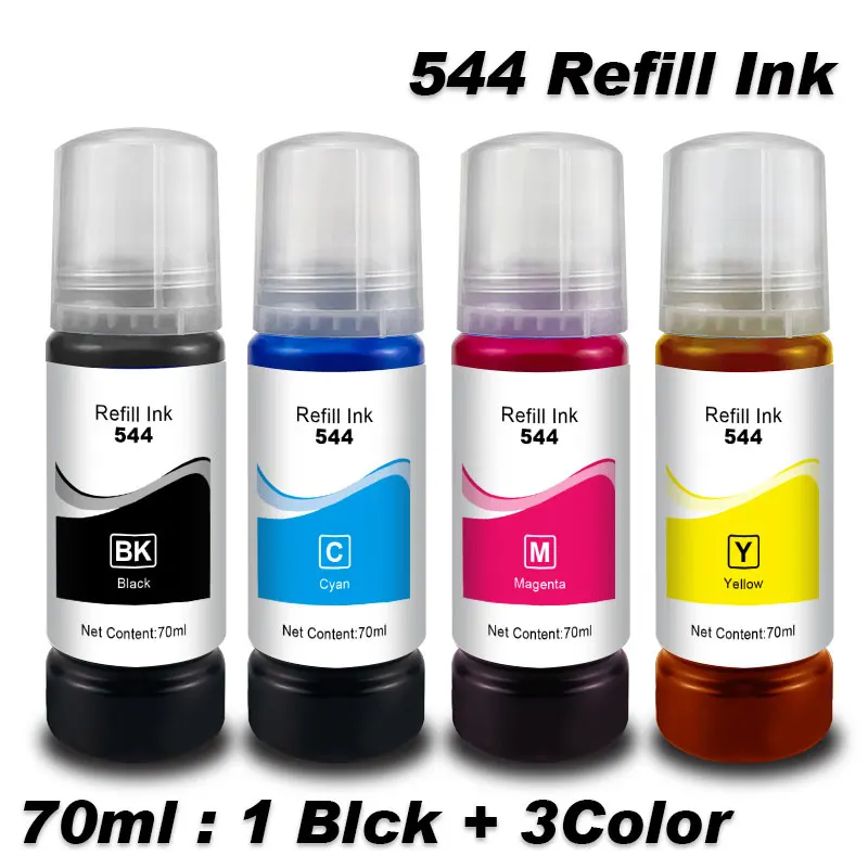 T544 544 หมึก 70ml ขวดชุดเติม Fit CISS สําหรับ Epson EcoTank L3150 L3110 L3100 L3210 L3250 L1110 5190 Inkjet Printer