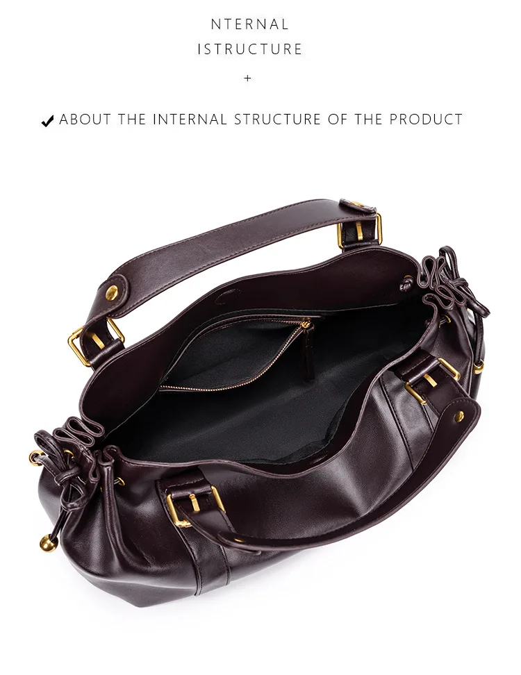 2026 Damen Hobo-Tasche aus weichem Leder, Vintage Schwarz, Plissierte Schultertasche, Designer-inspirierte Handtasche mit großem Fassungsvermögen – Detail 9