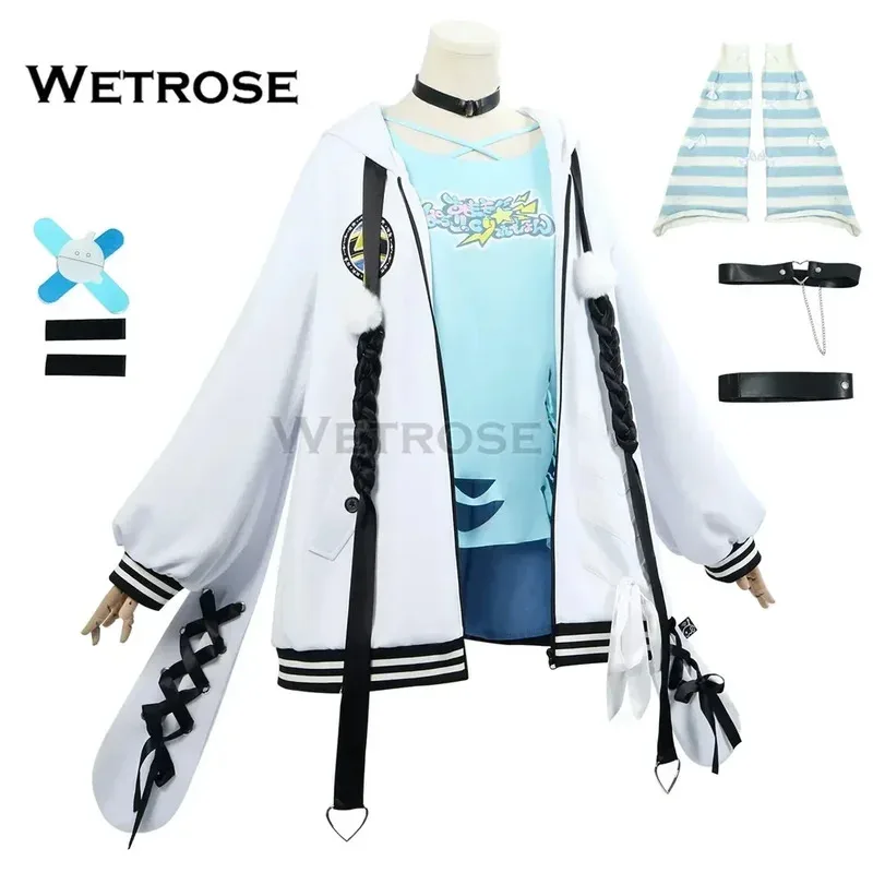 【Wetrosse】متوفر في المخزون زي Mizumiya Su التأثيري FLOW GLOW Holo Vtuber Hololive Dev Is Outfit Halloween مجموعة كاملة من الشعر المستعار