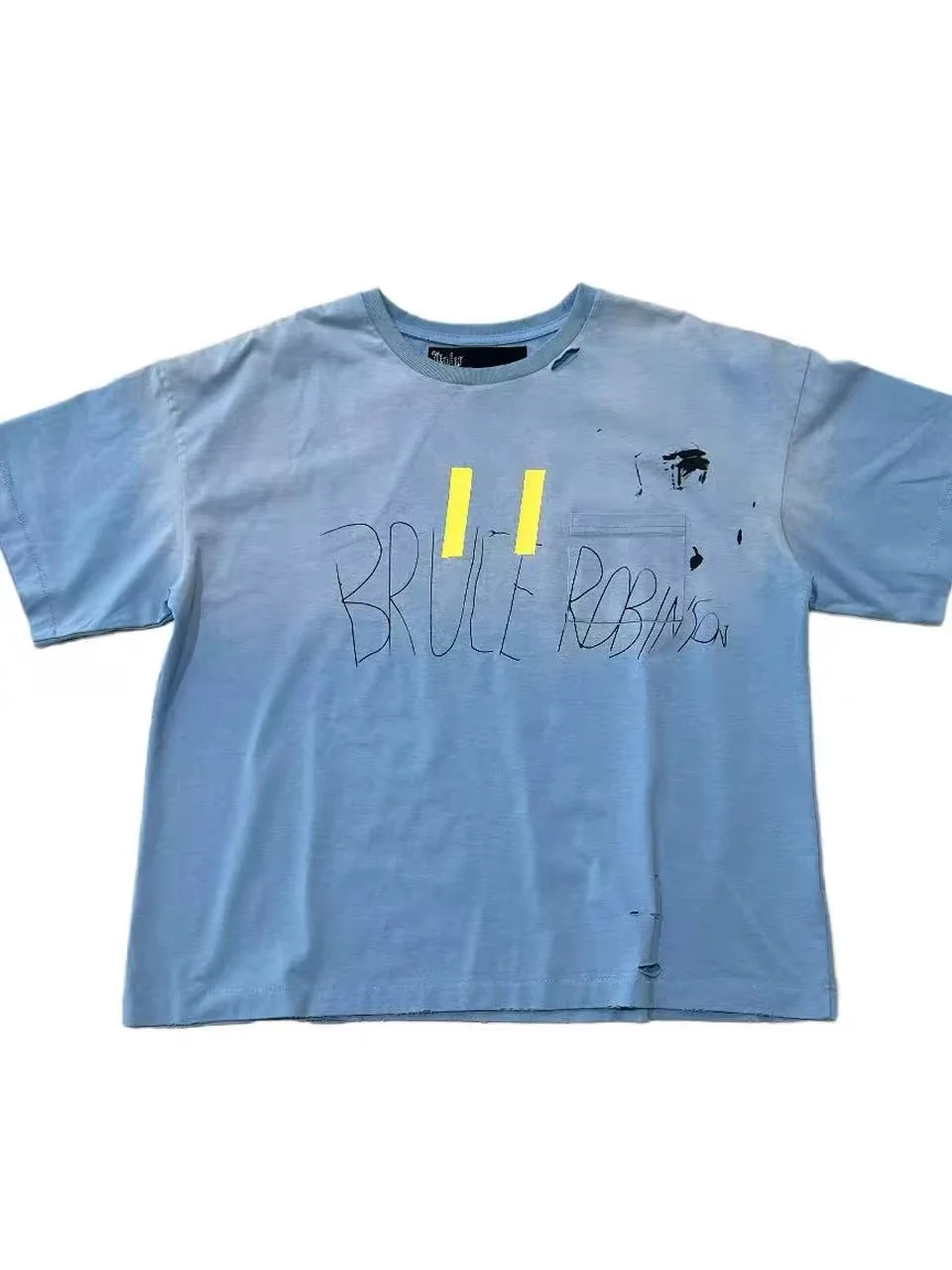 Paly Hollywood Blues Pocket Letter Short Sleeve High Street Short Wide T-Shirt