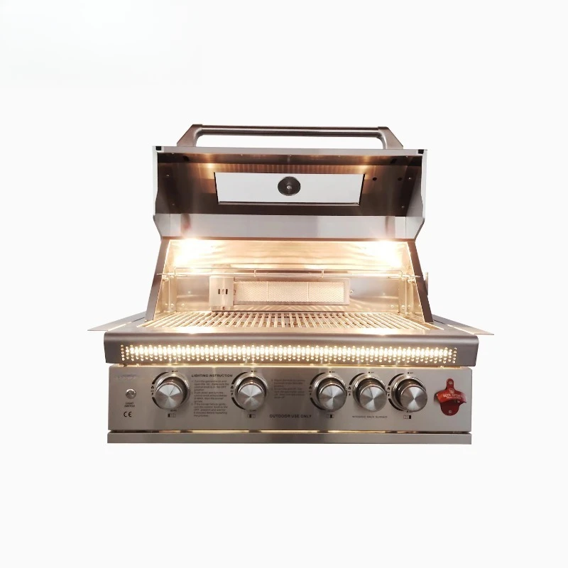 Five Burner Stainless Steel Auto Ignition Smokeless Outdoor BBQ Grill Temperature Control Windows Thermometers for 5+ People