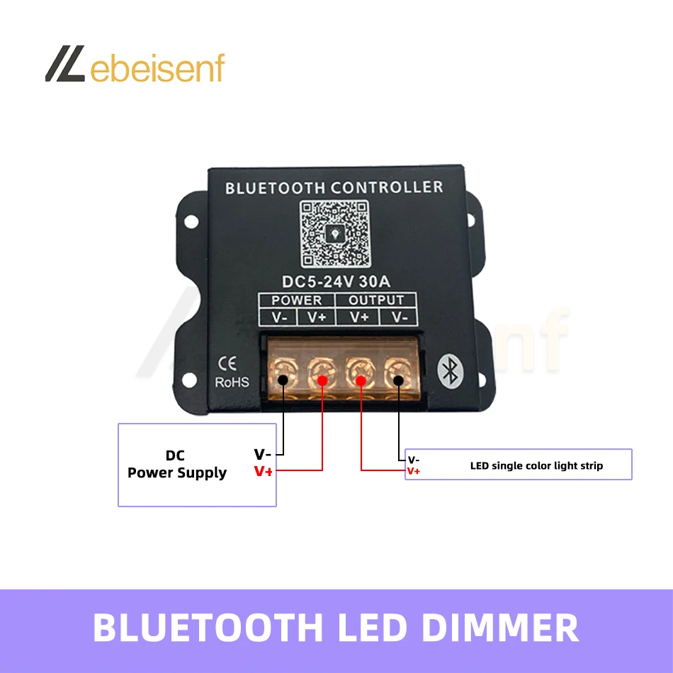 Smart LED Bluetooth Controller DC 5V 12V 24V 30A Dimmer with RF 25-Key Wireless Remote for 5050 2835 Single Color Strip Light