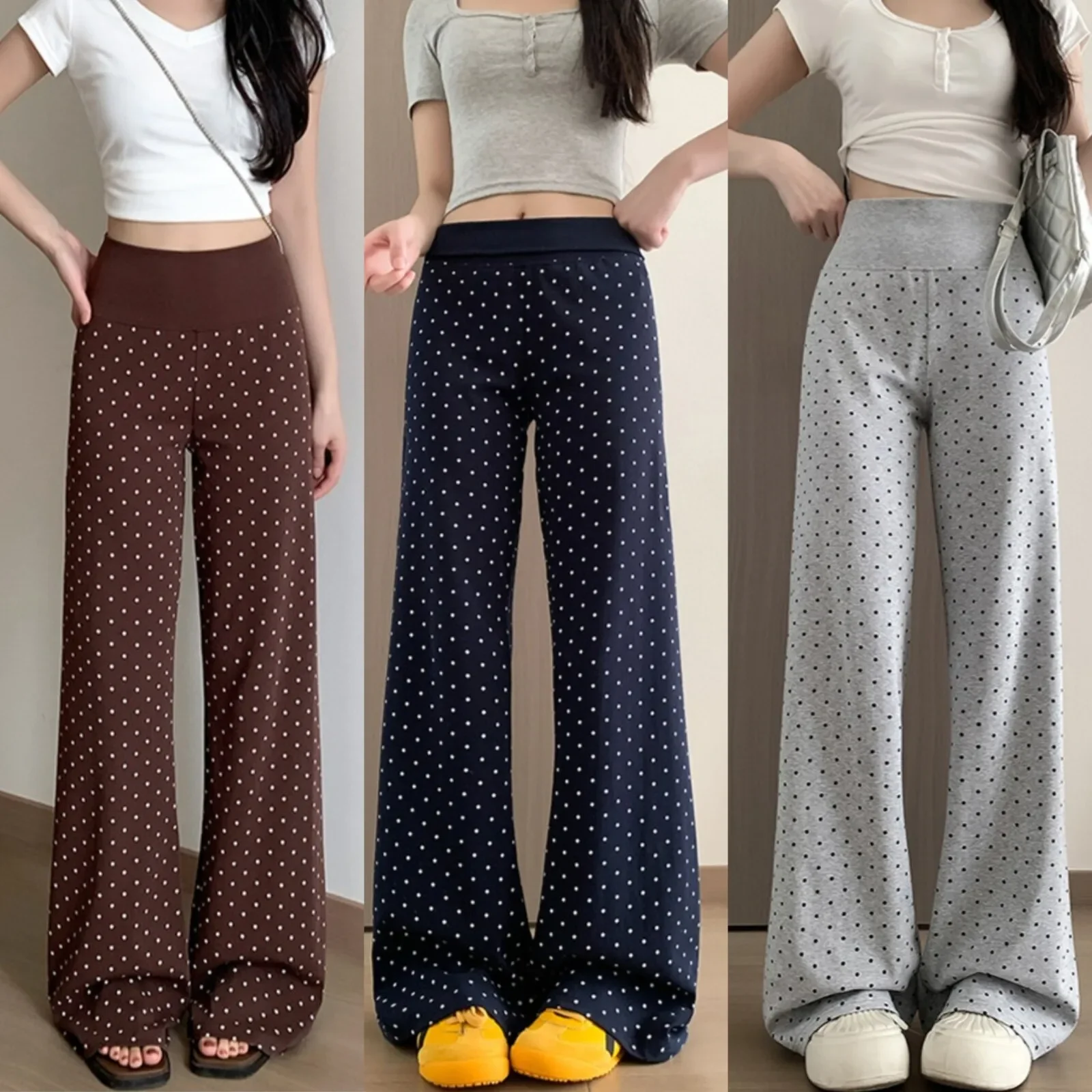 Polka-dot Boot-cut Pants High-waisted Slim Casual Leggings Retro Versatile Outer Wear Gym Running Outdoor Sports Pants
