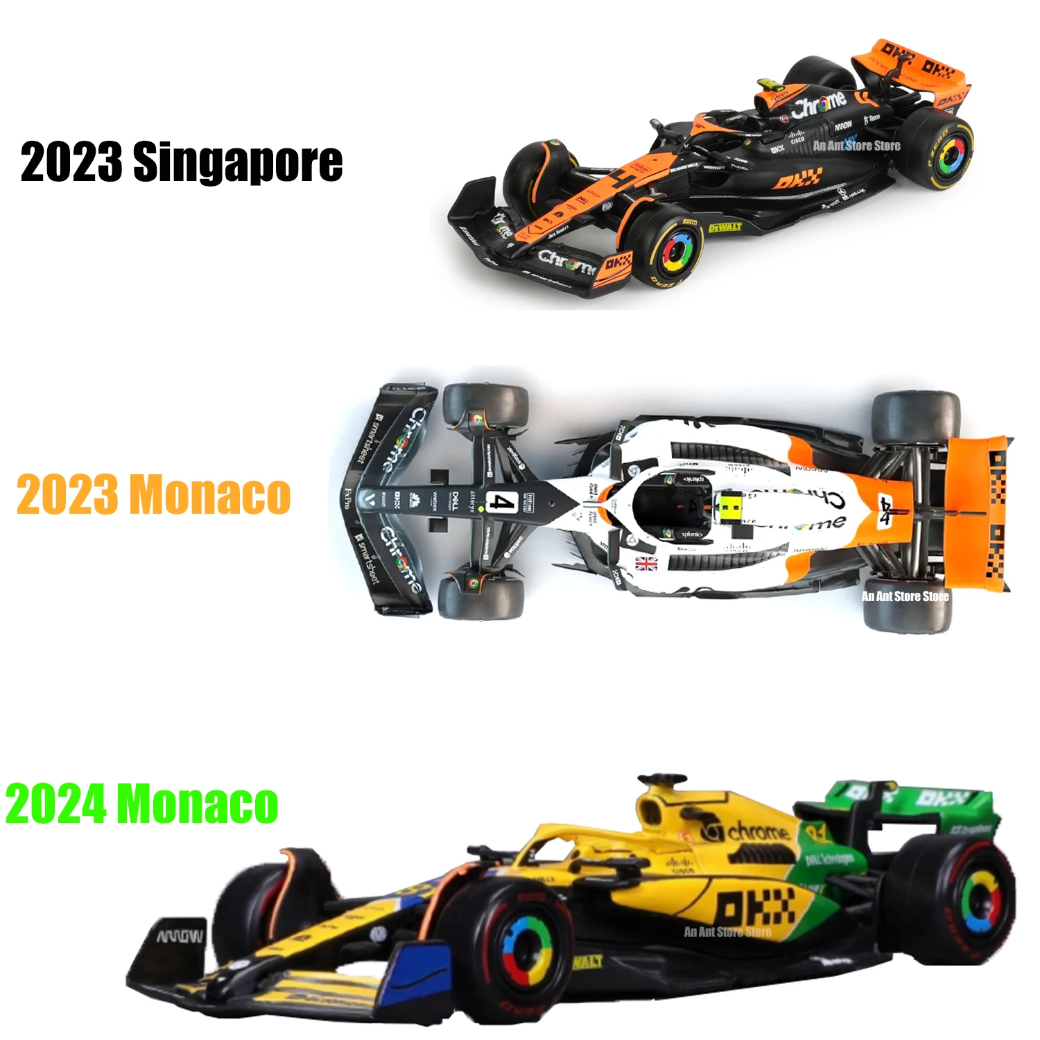 New  Bburago 1:43 2023 2024 F1 Mclaren MCL38 MCL60 Monaco GP #4 Norris #81 Piastri Formula Car Model Gifts Singapore