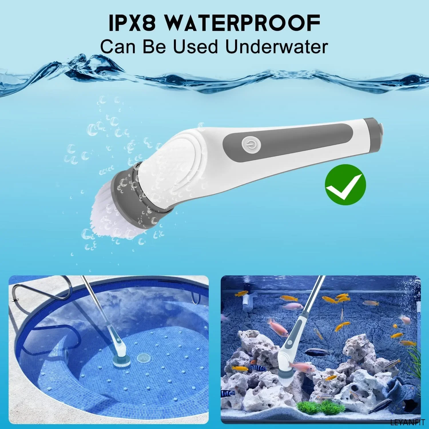 6 in 1 IPX8 Electric Fish Tank Aquarium Cleaning Brushes Electric Scrubber Brush Type-C Kicthen Bathroom Electric Cleaning Tool