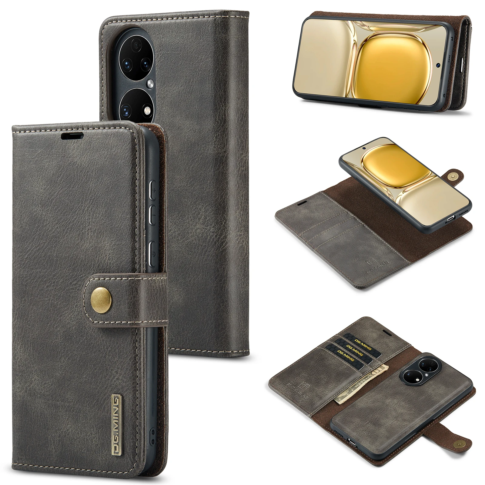 DG.Ming For HUAWEI Mate 40 30 20 Pro/Nova Double-Folding Wallet Case Detachable Leather Magnetic Flip Cover for P30 P40 P50 Pro