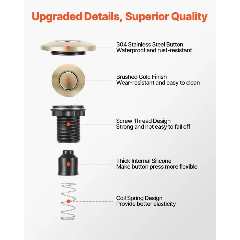 مجموعة مفاتيح الهواء للتخلص من القمامة مقاس 2.5 بوصة، مفتاح الهواء العلوي للتخلص من النفايات