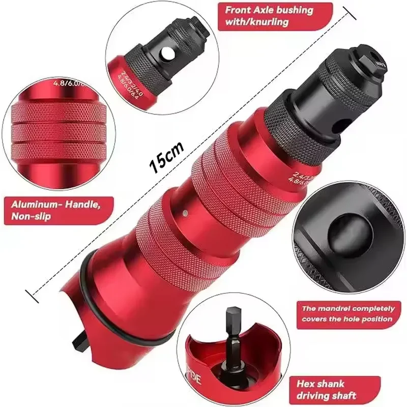 Electric Rivet Nut Tool Adapter for Cordless Drill 38-49mm Range with 6 Interchangeable Heads Kit Professional Hardware