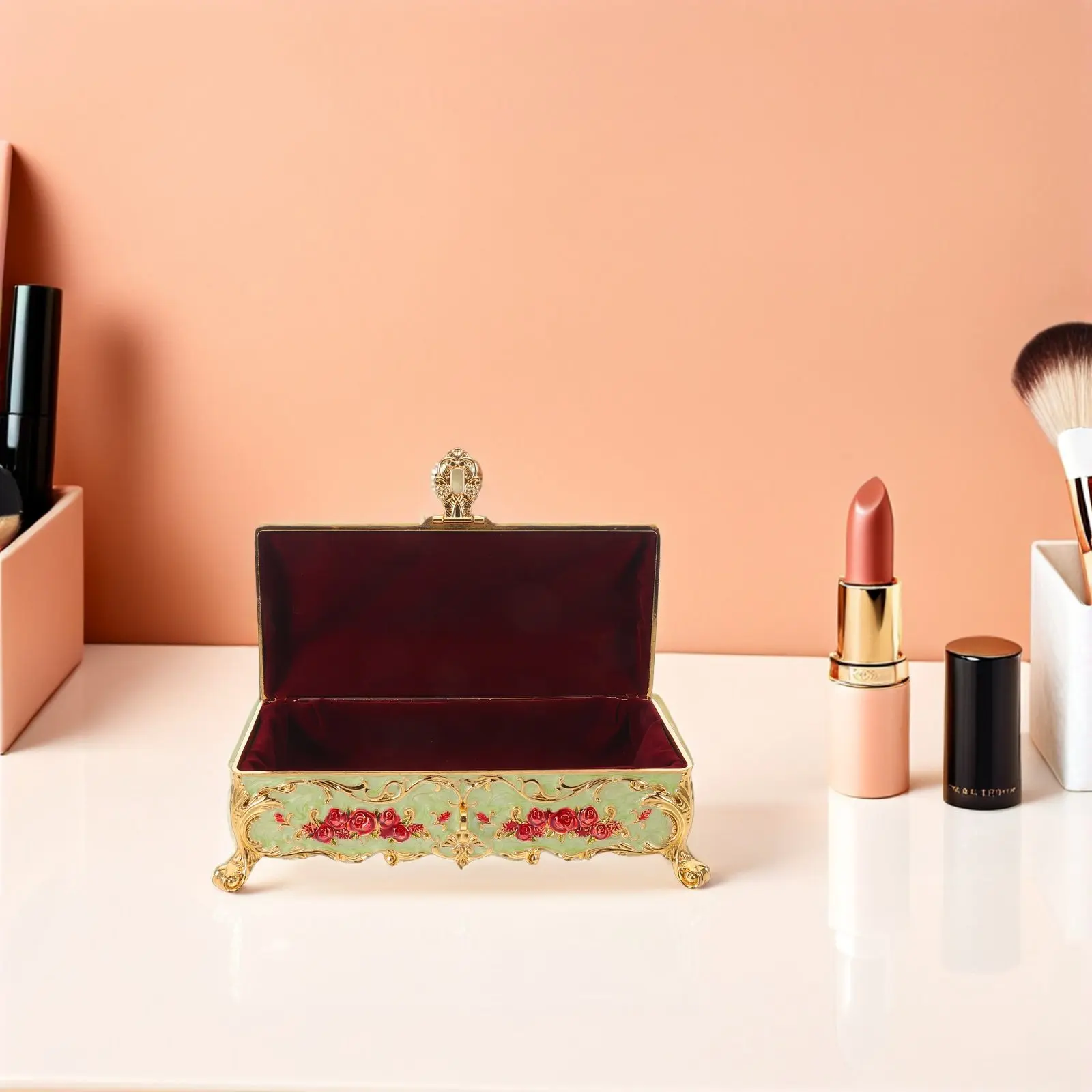 

Винтажная эмалированная шкатулка для украшений с дворцовым цветочным орнаментом, дизайн в стиле королевского двора, декоративный футляр для хранения ювелирных изделий для женских колец