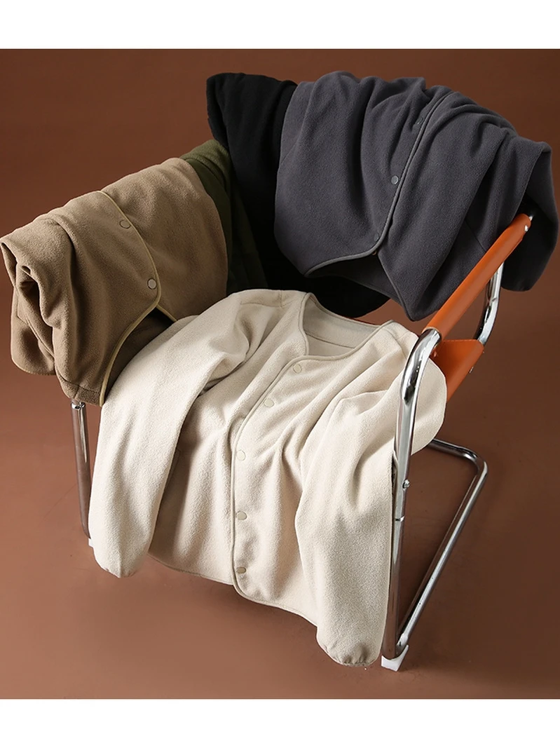 

Двусторонняя флисовая куртка без подкладки, теплая, ветрозащитная, модная, с открытым воротником, кардиган-пальто для мужчин, осенне-зимняя уличная мода