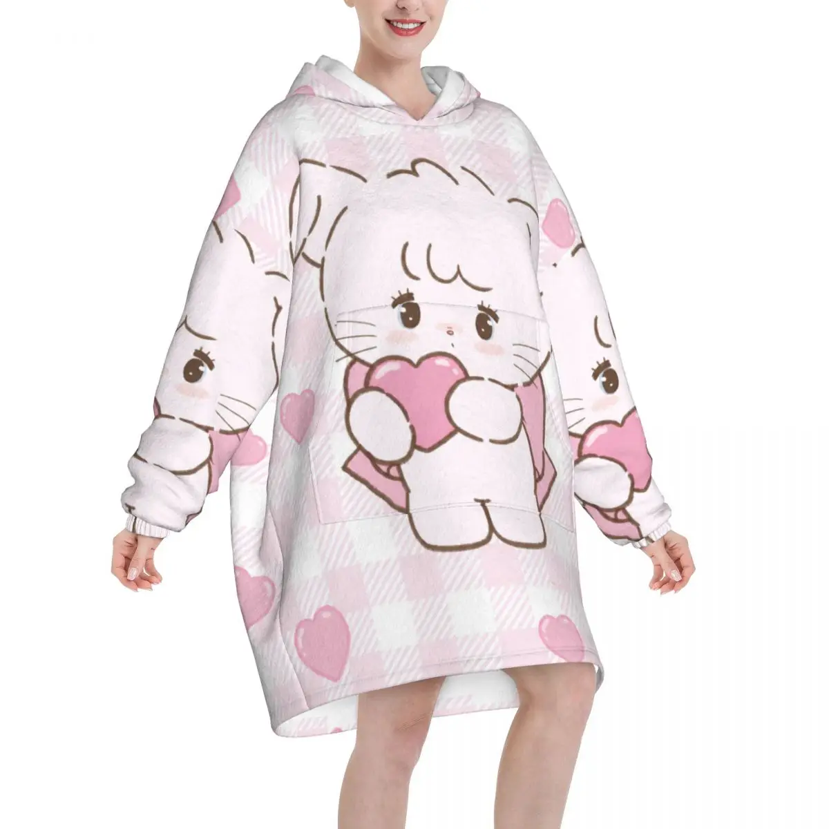 Pink Cartoon Mikko Mousse Blanket Hoodie Oversized Wearable Sweatshirt Blanket Warm Gifts for Women Girls Girlfriend