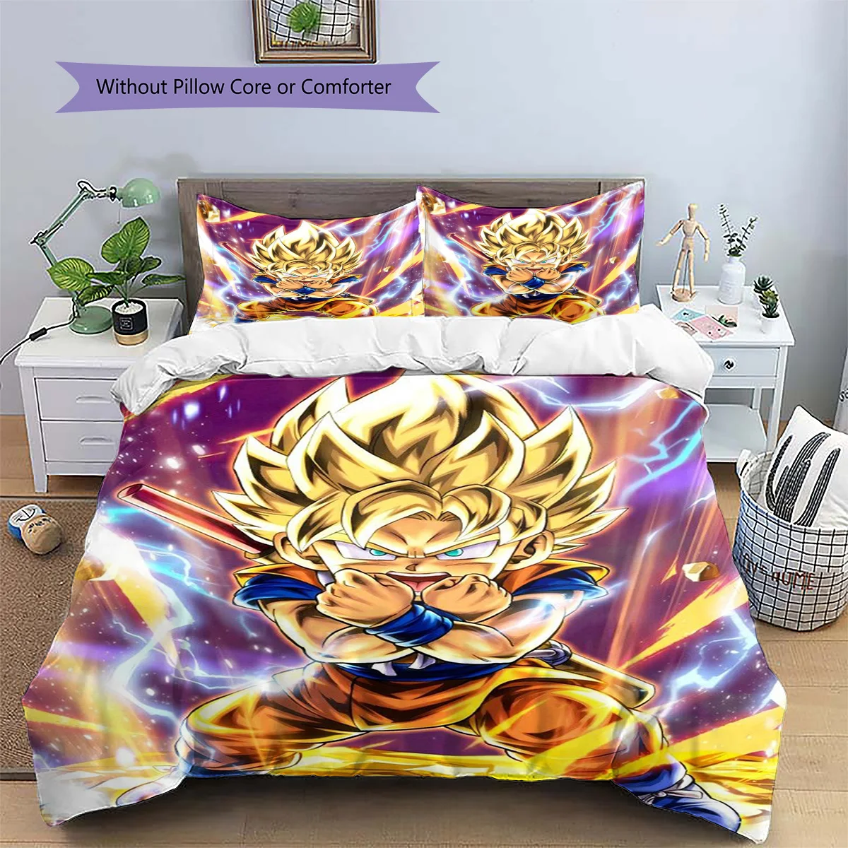 Goku Patterned Pillowcase & Duvet Cover Set Anime Fan Favorite Bedding for Bedroom Decor Nice Present for Enthusiasts.-TING