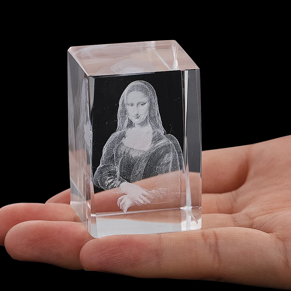 Crystal Glass Engraved Famous Painting Figurine Ornament Artistic 3D Carving Collectible Sculpture Home Decoration Souvenir Gift