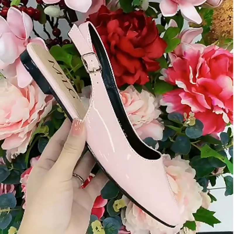 Women Flat Fashion Show Sandals Back Strap Low Cutter Shoes Front Closed Toe Shiny Mirror Patent Leather Plus Sizes 33-48 29cm view 3