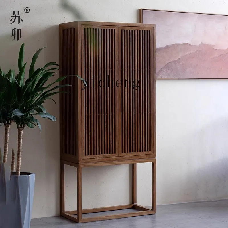

ZYA New Chinese Style Solid Wood Sideboard Storage Display Cabinet Black Walnut Bookshelf