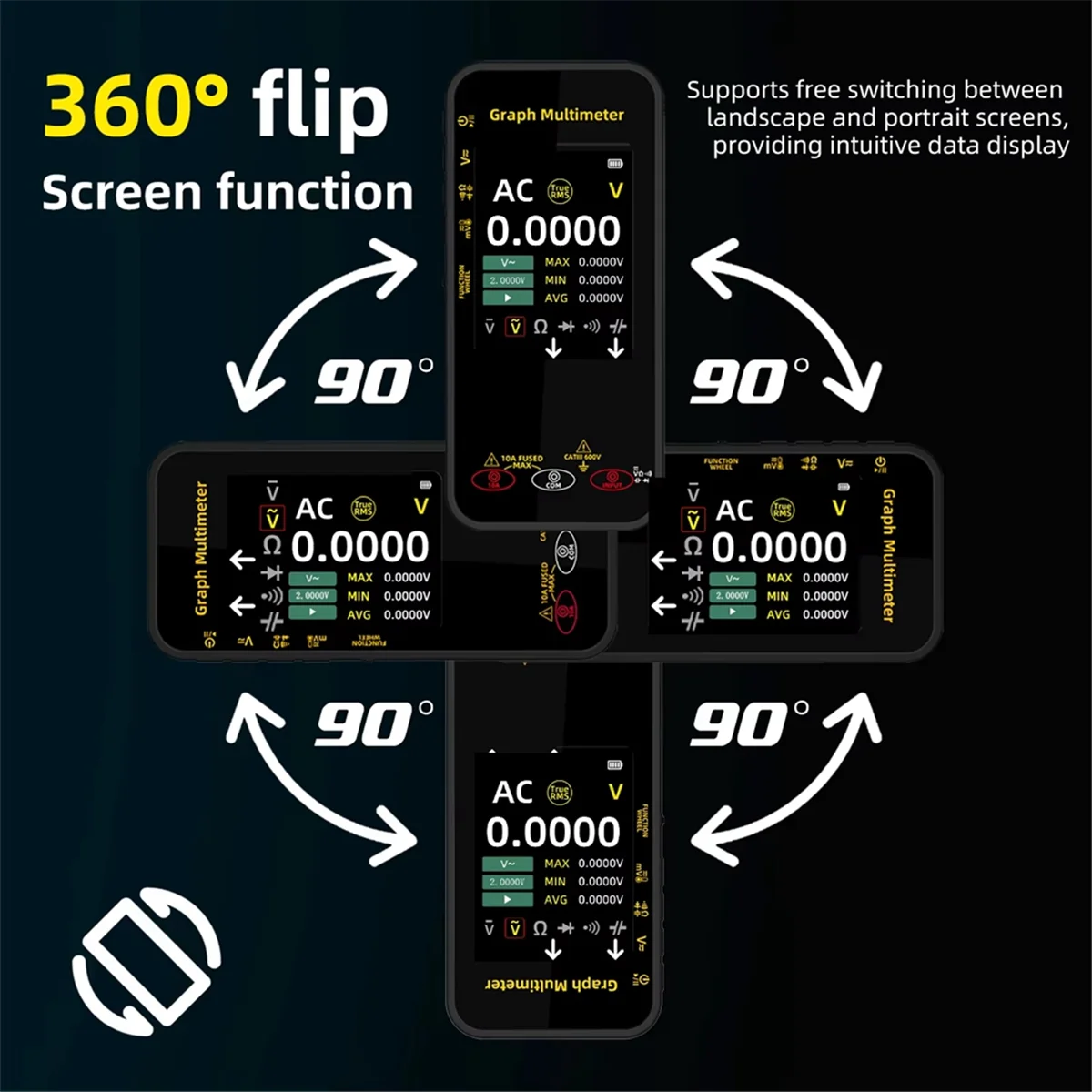 

ABME S500 Intelligent Digital Multimeter, Voltage Waveform Recording, Temperature Testing, Current, Screen Can Rotate Display