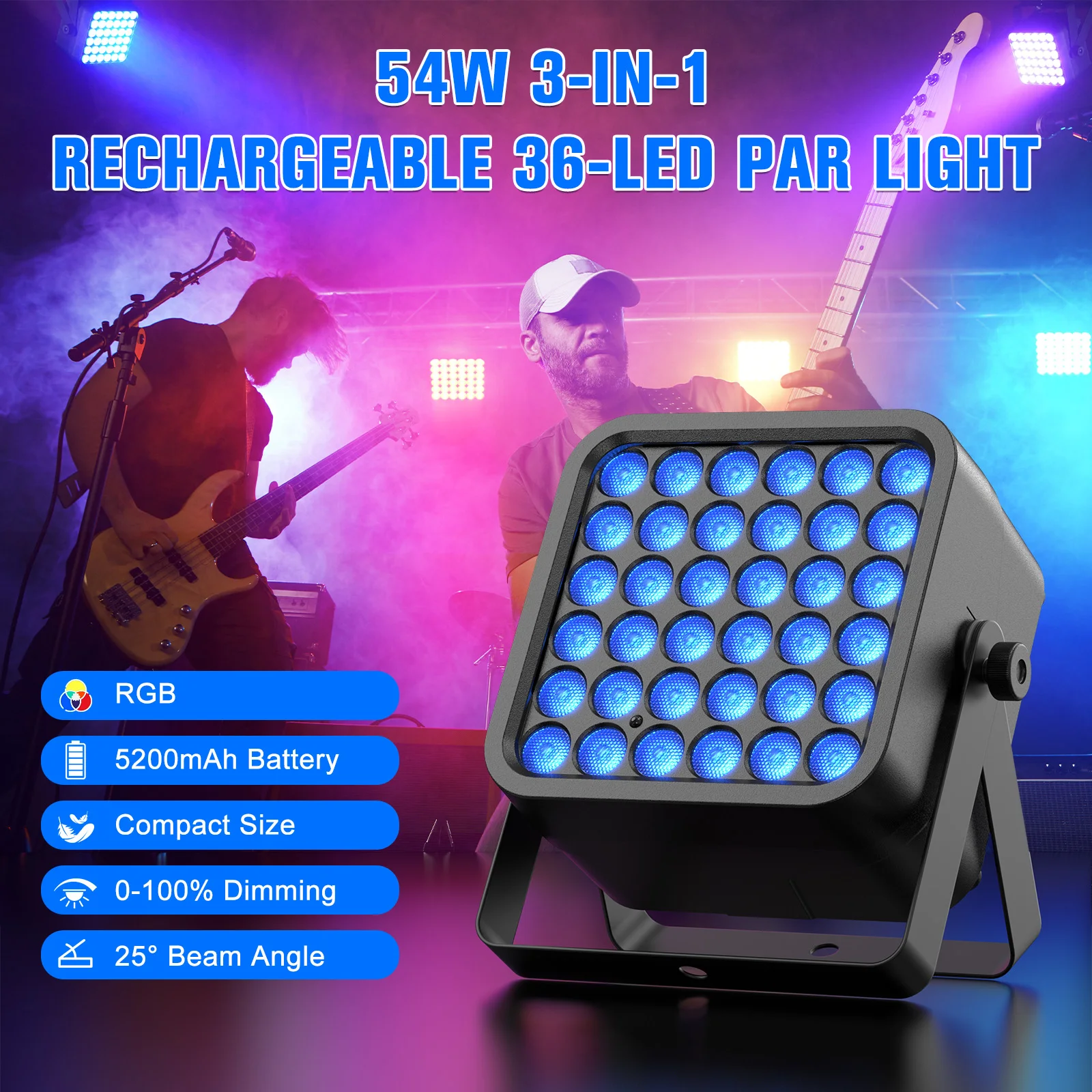 Datewink 4Pcs 54W RGBWA+UV LED Par Lights Rechargeable Battery Stage Effect Lighting DMX512 For DJ Disco Party Wedding Club Bar