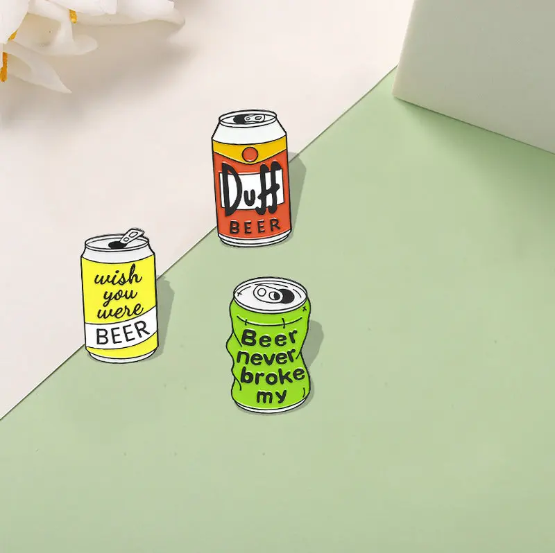 Beer Can Enamel Pin Custom Duff Beer Brooch Bag Clothes Lapel Pin Wish You Were Beer Badge TV Jewelry Gift for Fans Friends