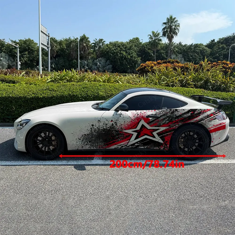 2Pcs Ink Splash Stripe Five-star Car Side Wraps, Self-Adhesive PVC Waterproof & Scratch-Resistant Stickers, Car Accessory Gift