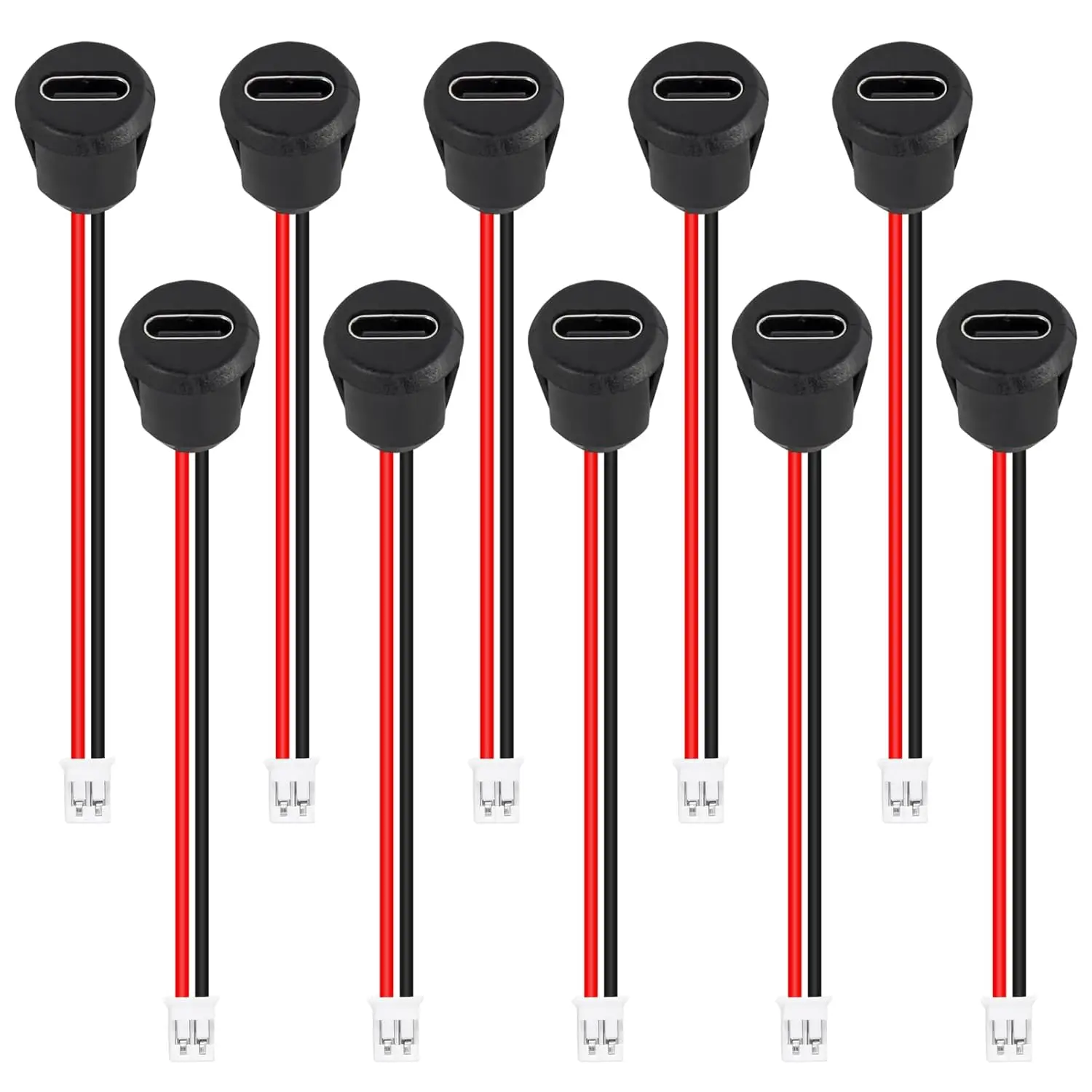 10 Stück USB-C-Buchse auf Stecker, Ladegerät-Buchsen, Chassis-Crimp-Anschlüsse, schwarz, rund, direkt, wasserfest