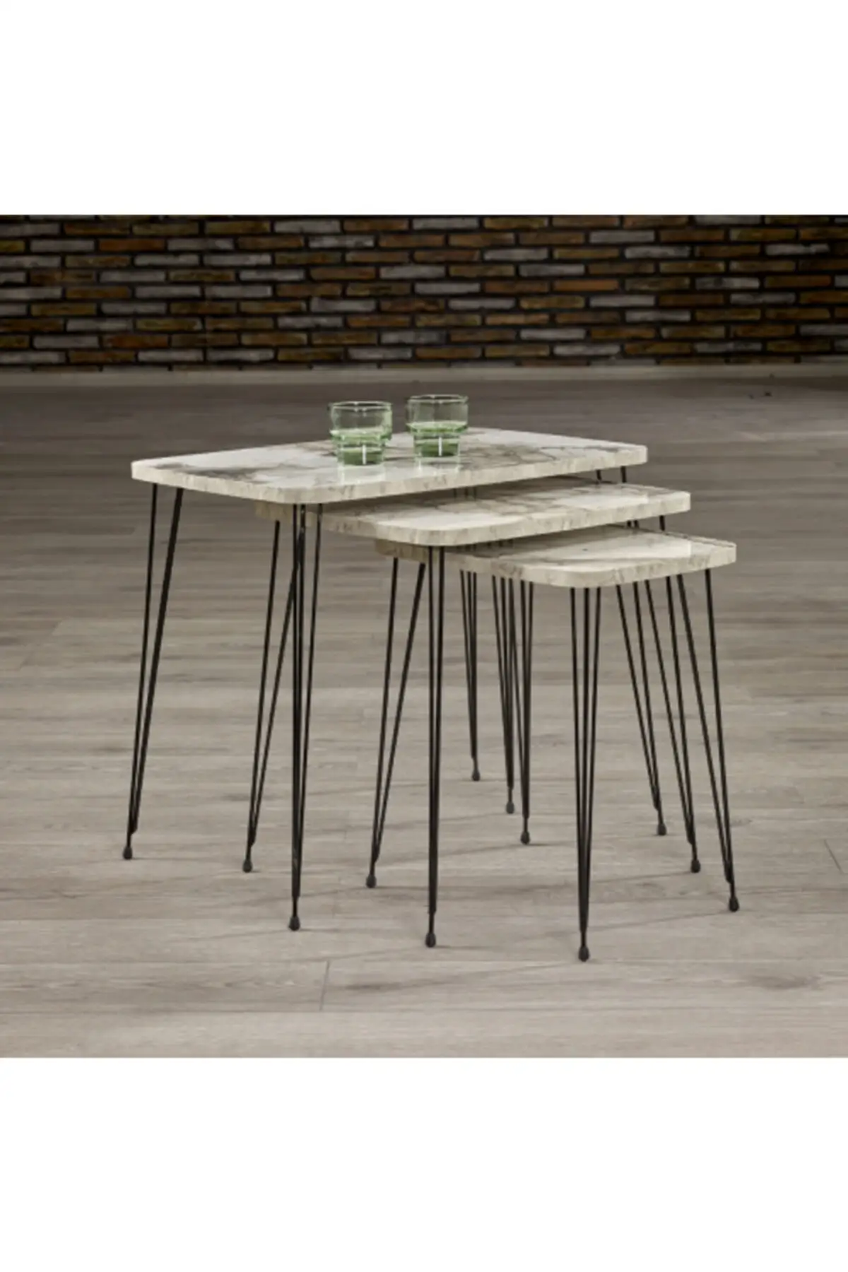 Zigon Coffee Table pcs set White Marble Pattern coffee table