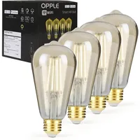OPPLE 110V WiFi Vintage Smart Blub LED Filament E26 4Pcs Light Bluetooth Edison Bulbs Alexa Google Home 120V 40W Equivalent ST19