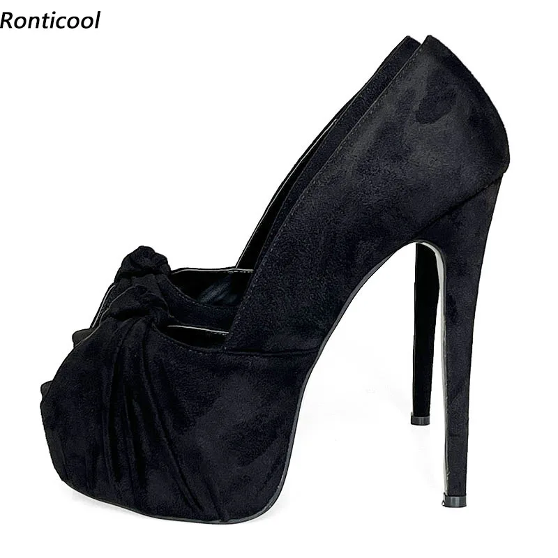 

Ronticool New Fashion Women Platform Pumps Super Sexy Stiletto Heels Peep Toe Gorgeous Black Party Shoes US Plus Size 5-20