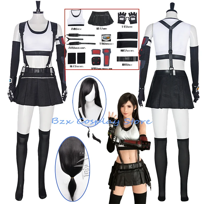 

Classic Tifa Cosplay Anime Final Fantasy Tifa Lockhart Costume Women Sexy Battle Uniform Prop Wig Halloween Party Role Outfit