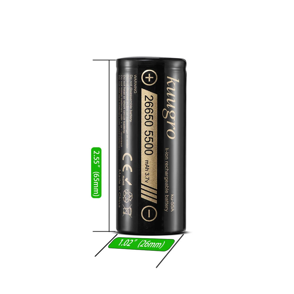 Kuugro Ku-55A 26650 5500mAh Bateria litowa 3.7V 5500mAh 26650-55A Akumulator do ponownego ładowania, odpowiednia do latarki, 1-20 sztuk — zdjęcie produktu 6
