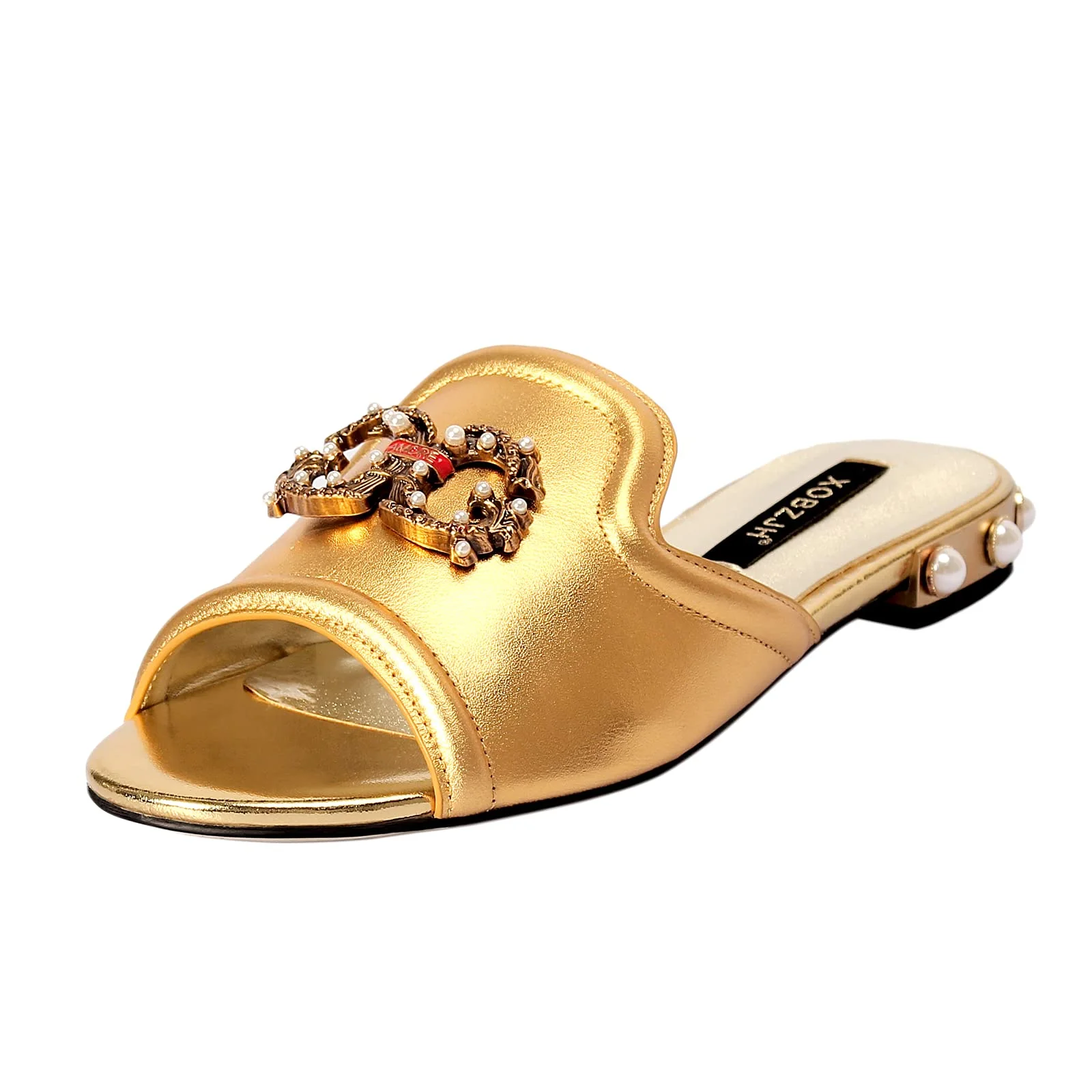 

Designer Women Gold Flat Sandals Slides Mule Shoe Luxury Brand 2022 Shoes Woman Ladies Summer Flip Flops Slippers Fashion