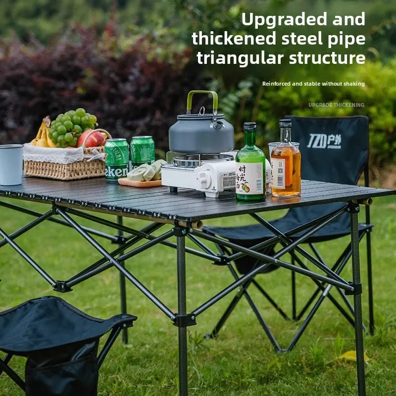 

Outdoor Folding Table Picnic and Chair Set Portable Roll-Up Table BBQ Stall Long Table Full Camping Gear Set