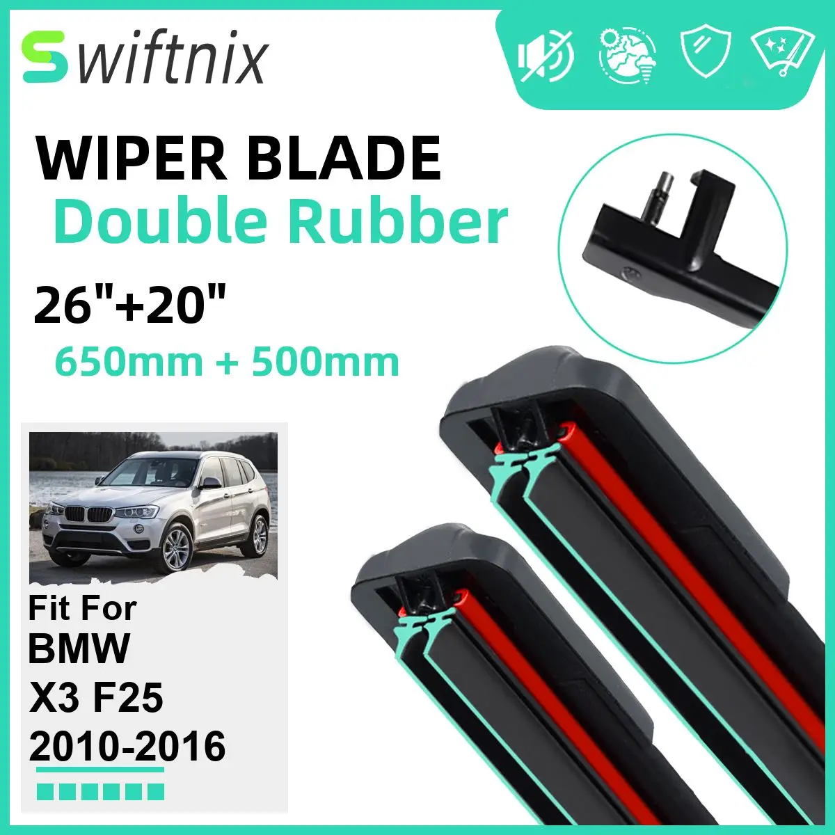 Double Rubber Car Wiper Blades for BMW X3 F25 2010-2016 Front Windscreen Windshield Rubber Car Accessories 2013 2014 2015 2016