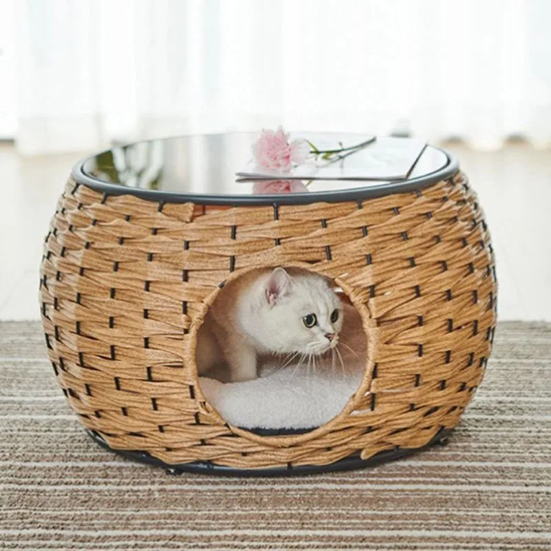 Modern Luxury Coffee Tables Animals Cage Round Floor Small Puppy Glass Cat House Bedside Tavolo Soggiorno Nordic Furniture